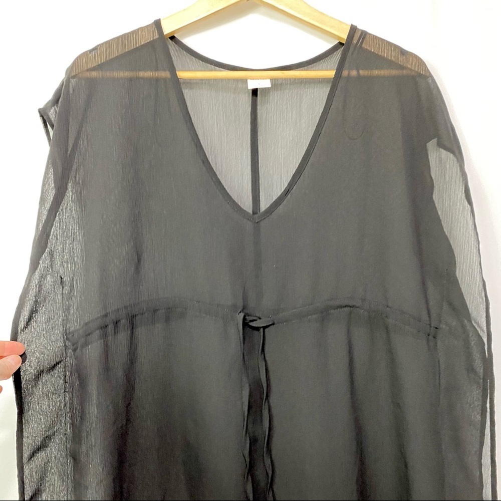 Merona- Black Sheer V neck drawstring Coverup S - Picture 5 of 8